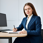 **

A professional businesswoman in a modest business suit, sitting at a desk in a modern Moscow office, fully clothed, appropriate attire, safe for work, perfect anatomy, natural proportions, professional photography, high quality.

**