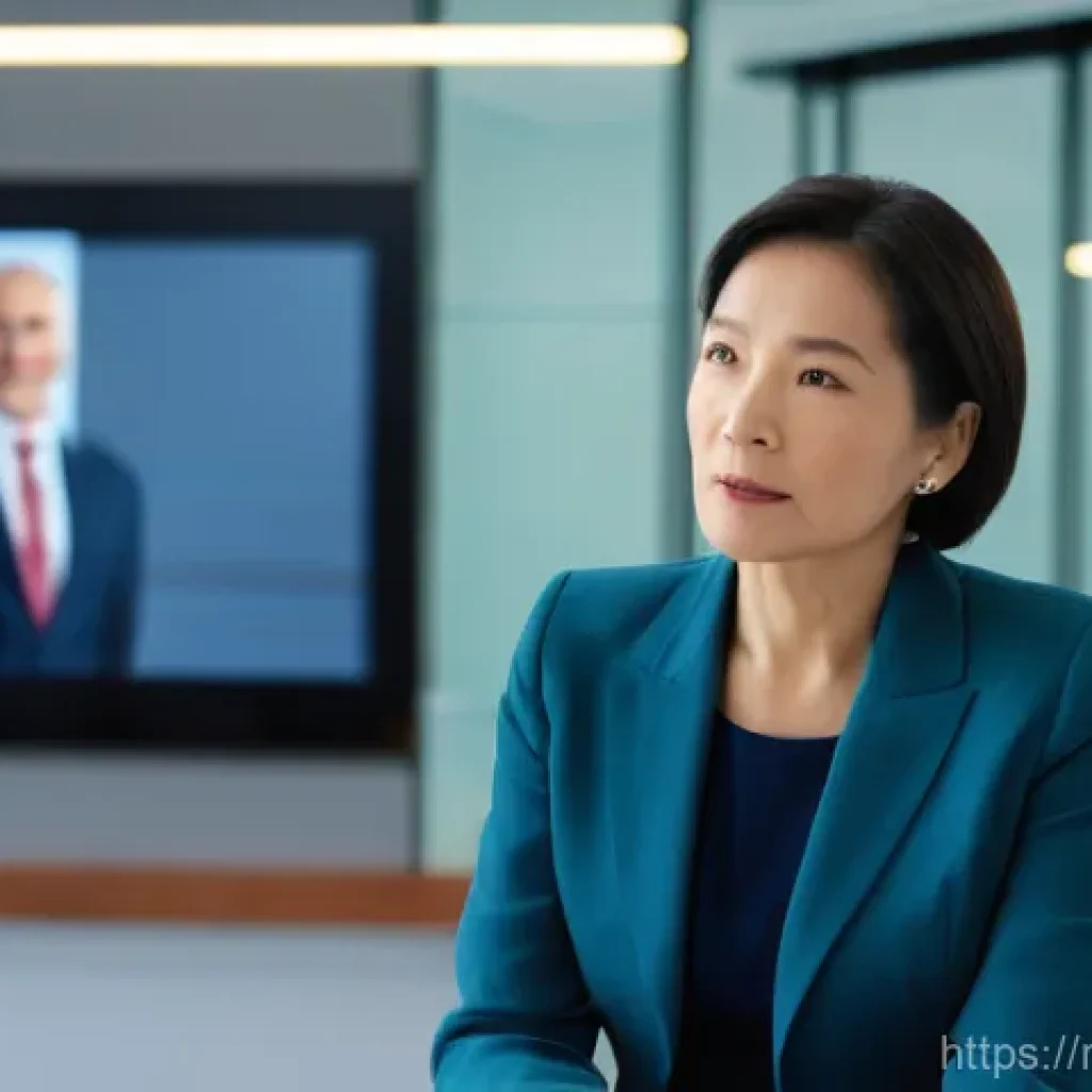 공공정책 전문가를 위한 리더십 개발 - A professional female government leader, in her late 40s, dressed in a sharp, modern business suit, ...