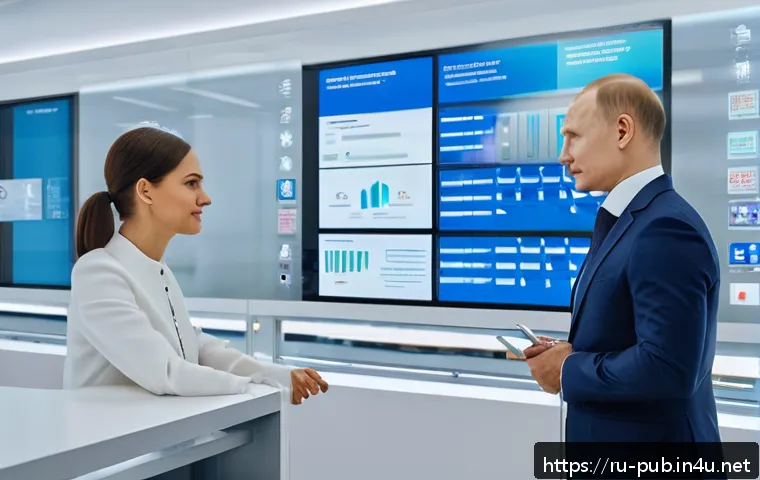 공공정책 분야의 최신 연구 주제 - A modern Russian government office environment showcasing digital transformation: diverse officials ...